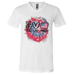 Kids Peace Love America Tie Dye 4th Of July Girl US Flag V-Neck T-Shirt