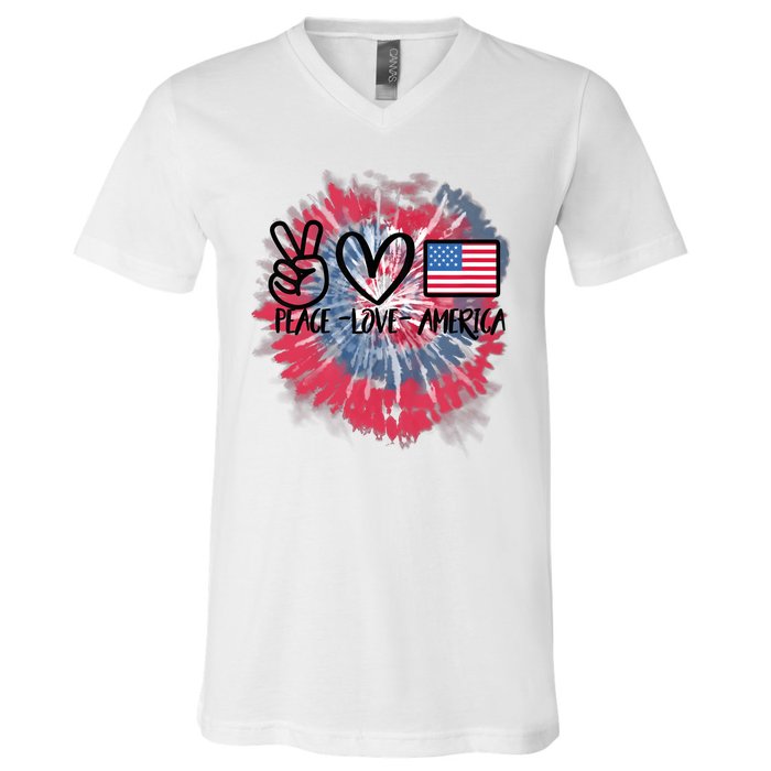 Kids Peace Love America Tie Dye 4th Of July Girl US Flag V-Neck T-Shirt