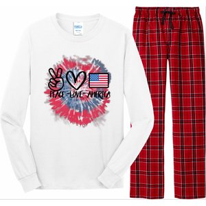 Kids Peace Love America Tie Dye 4th Of July Girl US Flag Long Sleeve Pajama Set