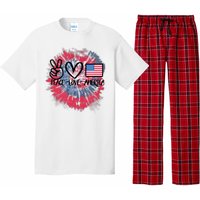 Kids Peace Love America Tie Dye 4th Of July Girl US Flag Pajama Set