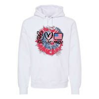 Kids Peace Love America Tie Dye 4th Of July Girl US Flag Premium Hoodie