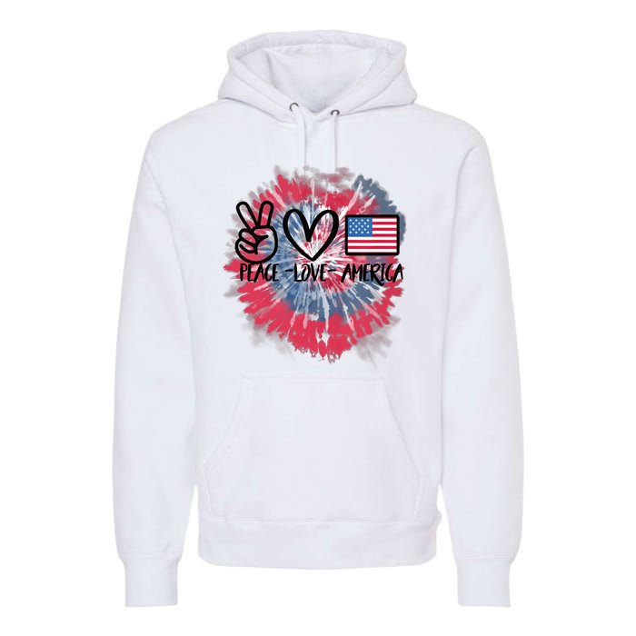 Kids Peace Love America Tie Dye 4th Of July Girl US Flag Premium Hoodie