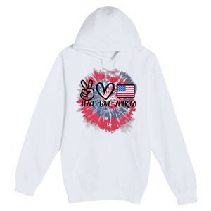 Kids Peace Love America Tie Dye 4th Of July Girl US Flag Premium Pullover Hoodie