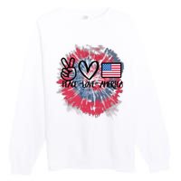 Kids Peace Love America Tie Dye 4th Of July Girl US Flag Premium Crewneck Sweatshirt