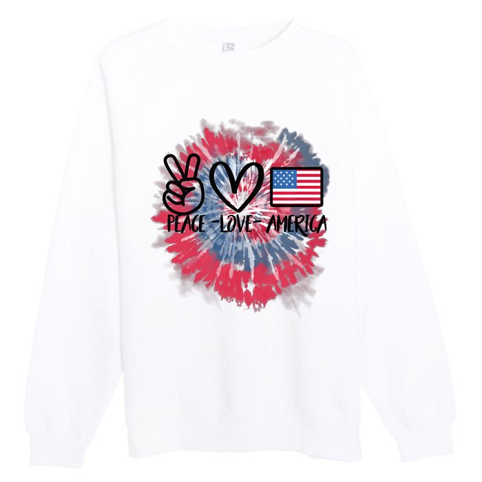 Kids Peace Love America Tie Dye 4th Of July Girl US Flag Premium Crewneck Sweatshirt