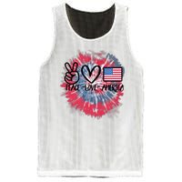 Kids Peace Love America Tie Dye 4th Of July Girl US Flag Mesh Reversible Basketball Jersey Tank