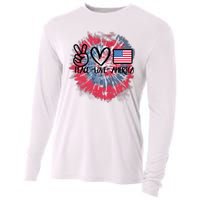 Kids Peace Love America Tie Dye 4th Of July Girl US Flag Cooling Performance Long Sleeve Crew