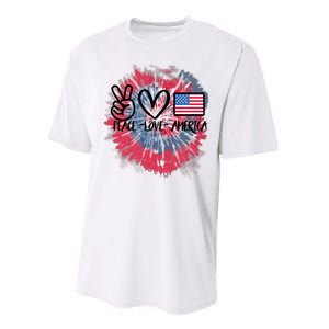 Kids Peace Love America Tie Dye 4th Of July Girl US Flag Performance Sprint T-Shirt