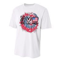 Kids Peace Love America Tie Dye 4th Of July Girl US Flag Performance Sprint T-Shirt