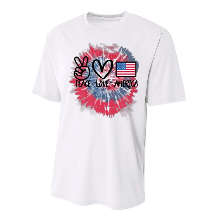 Kids Peace Love America Tie Dye 4th Of July Girl US Flag Performance Sprint T-Shirt