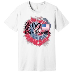 Kids Peace Love America Tie Dye 4th Of July Girl US Flag Premium T-Shirt