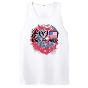 Kids Peace Love America Tie Dye 4th Of July Girl US Flag PosiCharge Competitor Tank