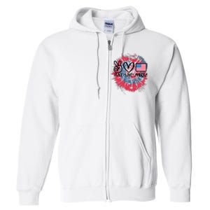 Kids Peace Love America Tie Dye 4th Of July Girl US Flag Full Zip Hoodie