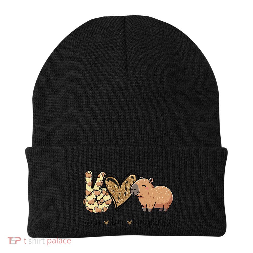 Kawaii Peace Love Meme Lover Capybara Knit Cap Winter Beanie