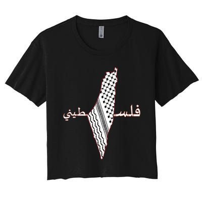 Keffiyeh Palestine Map Scarf Shemagh Palestinians Women's Crop Top Tee