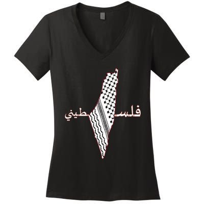 Keffiyeh Palestine Map Scarf Shemagh Palestinians Women's V-Neck T-Shirt