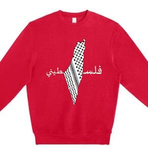 Keffiyeh Palestine Map Scarf Shemagh Palestinians Premium Crewneck Sweatshirt