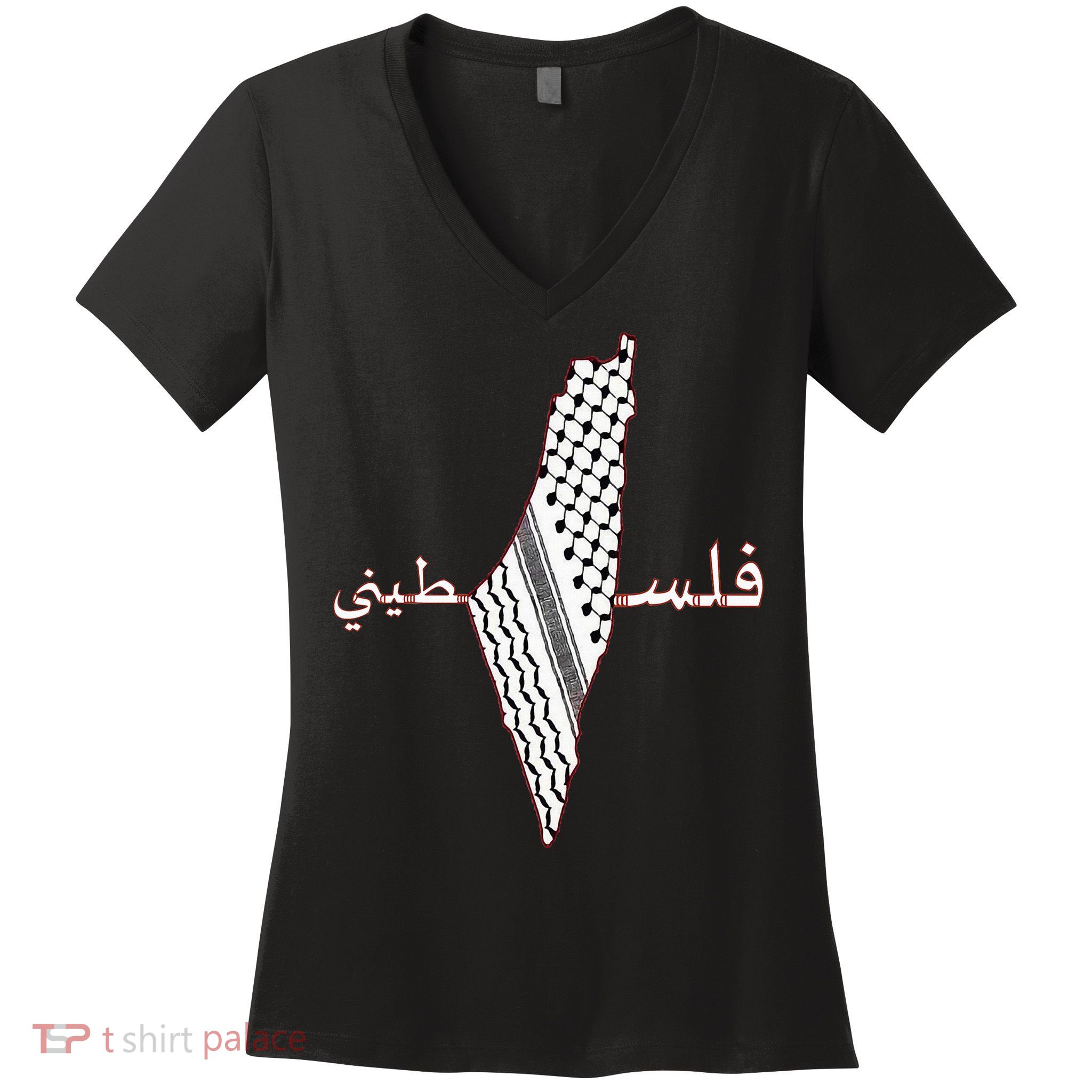 Keffiyeh Palestine Map Scarf Shemagh Palestinians Women's V-Neck T-Shirt