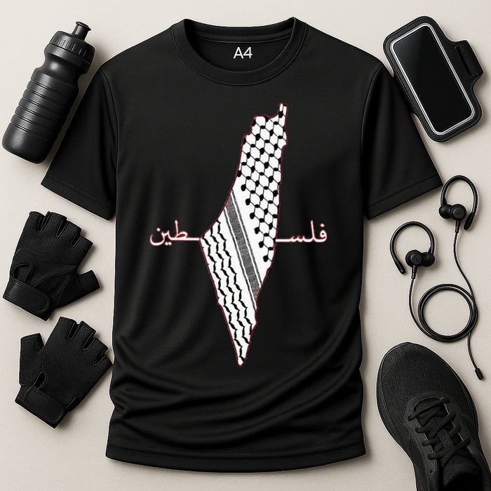 Keffiyeh Palestine Map Arabic Scarf Shemagh Palestinian Flag Cooling Performance Crew T-Shirt
