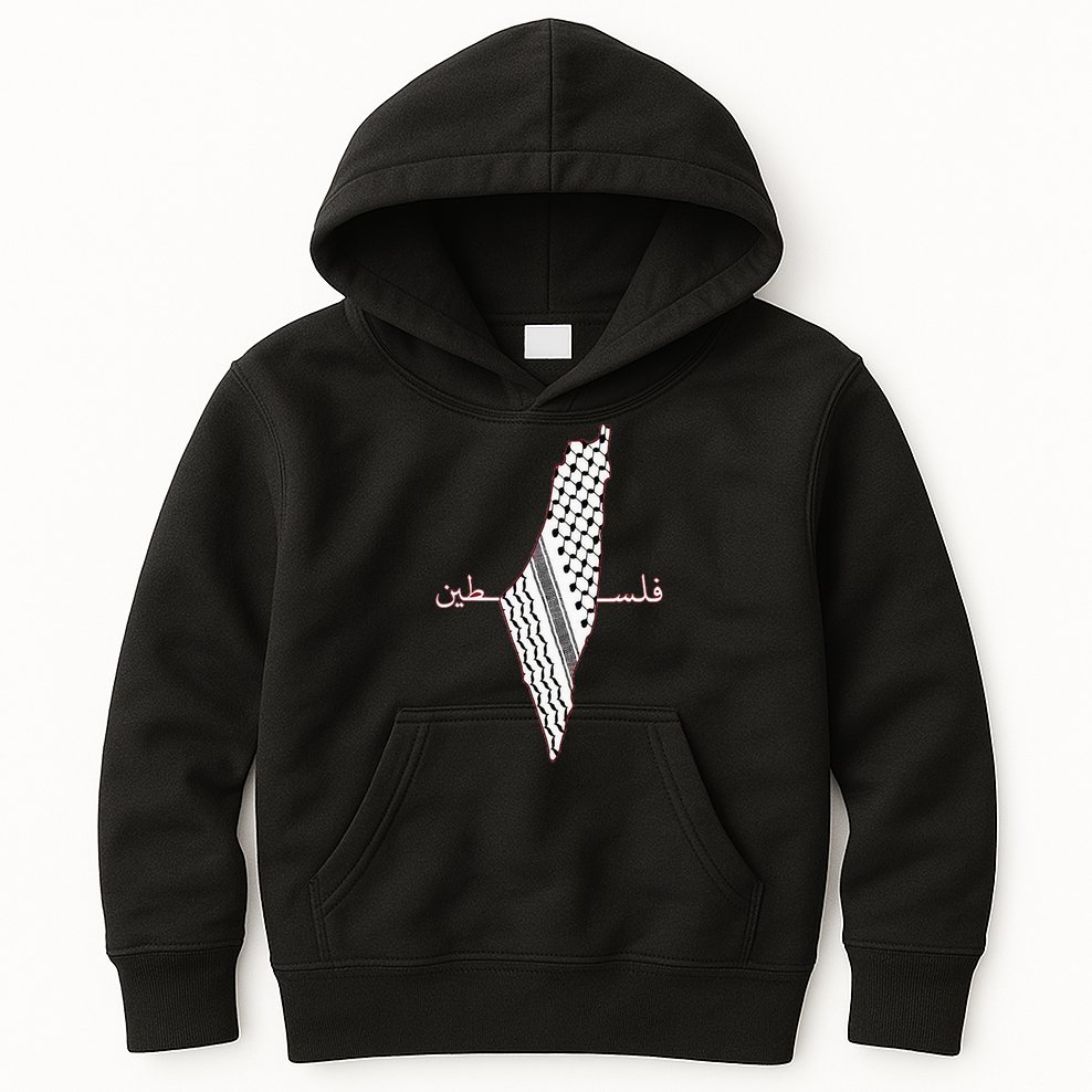 Keffiyeh Palestine Map Arabic Scarf Shemagh Palestinian Flag Kids Hoodie