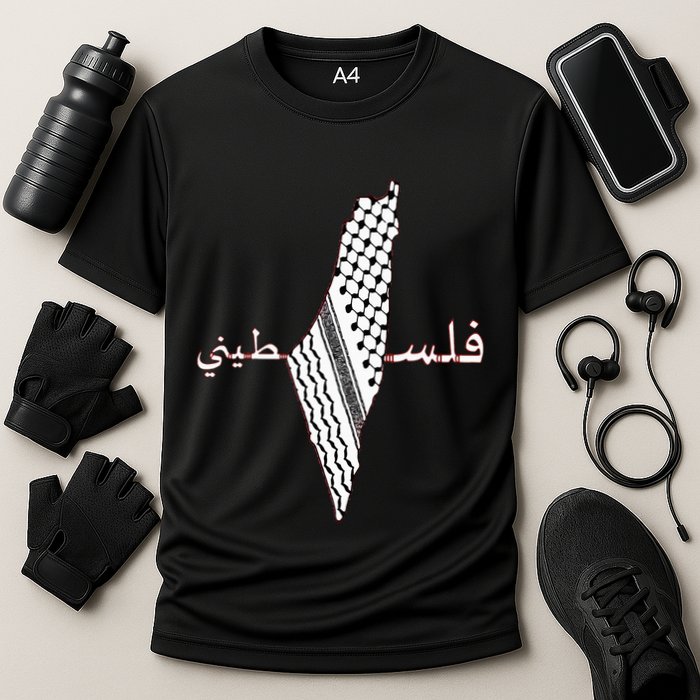 Keffiyeh Palestine Map  Scarf Shemagh Palestinians Cooling Performance Crew T-Shirt