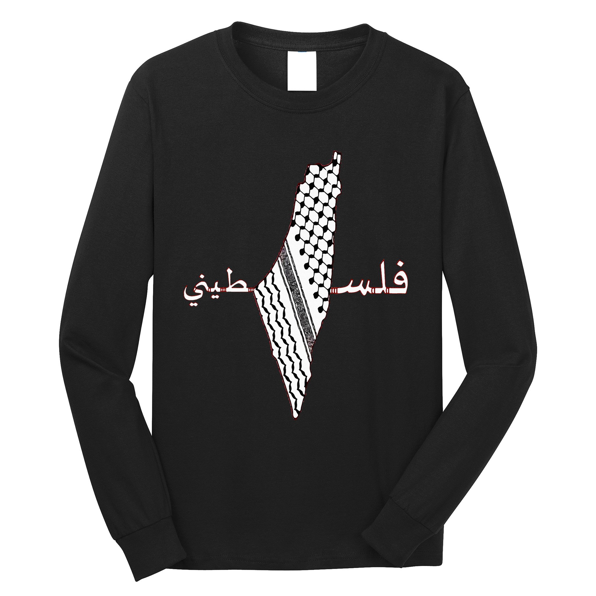 Keffiyeh Palestine Map  Scarf Shemagh Palestinians Long Sleeve Shirt
