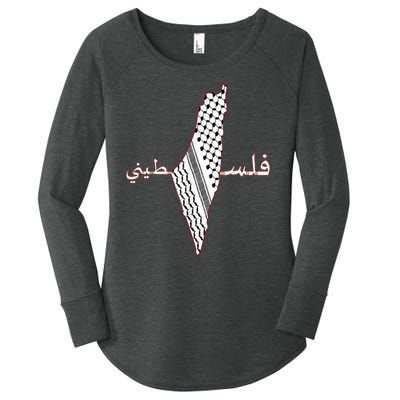 Keffiyeh Palestine Map Scarf Shemagh Palestinians Women's Perfect Tri Tunic Long Sleeve Shirt