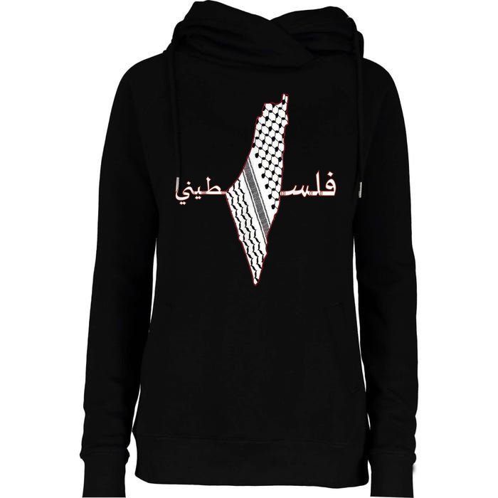 Keffiyeh Palestine Map Scarf Shemagh Palestinians Womens Funnel Neck Pullover Hood