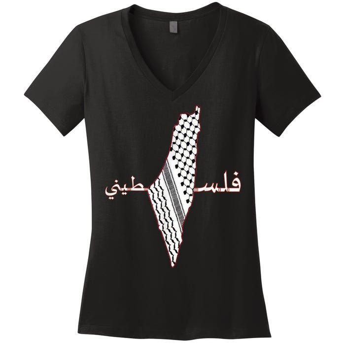 Keffiyeh Palestine Map Scarf Shemagh Palestinians Women's V-Neck T-Shirt