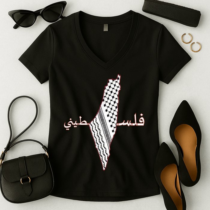 Keffiyeh Palestine Map Scarf Shemagh Palestinians Women's V-Neck T-Shirt