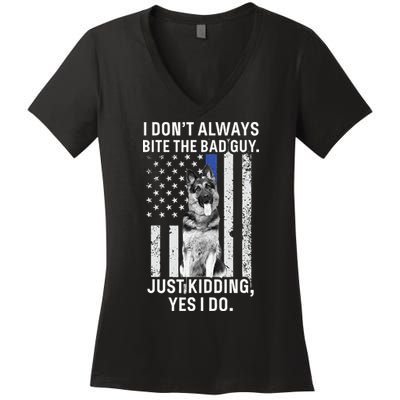 K9 Police Officer German Shepherd Funny Thin Blue Line Women's V-Neck T-Shirt