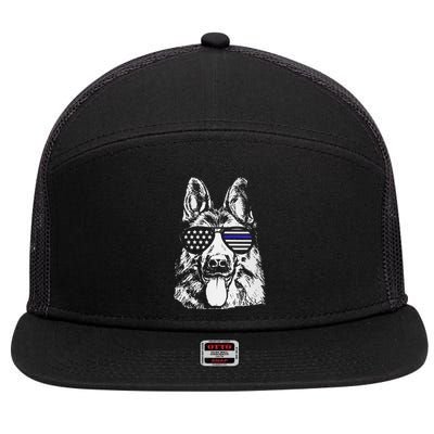 K9 Police Officer Police Dog Thin Blue Line Gift 7 Panel Mesh Trucker Snapback Hat