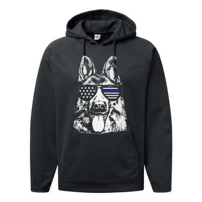 K9 Police Officer Police Dog Thin Blue Line Gift Performance Fleece Hoodie