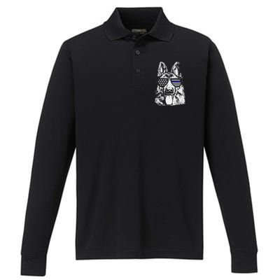 K9 Police Officer Police Dog Thin Blue Line Gift Performance Long Sleeve Polo