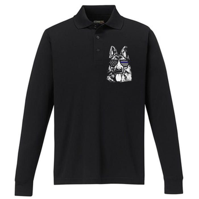 K9 Police Officer Police Dog Thin Blue Line Gift Performance Long Sleeve Polo