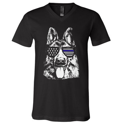 K9 Police Officer Police Dog Thin Blue Line Gift V-Neck T-Shirt