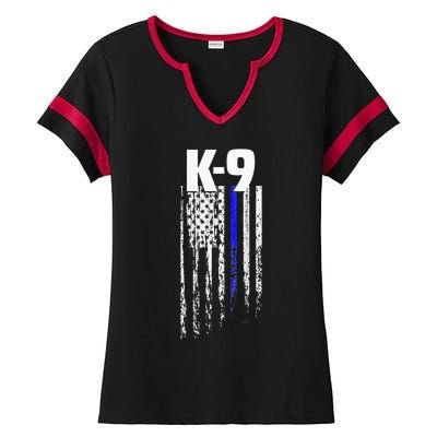 K9 Police Officer USA Flag LEO Cops Law Enforcement Ladies Halftime Notch Neck Tee