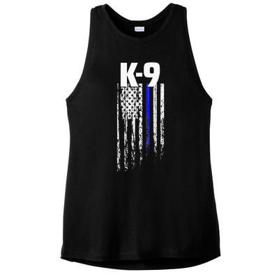 K9 Police Officer USA Flag LEO Cops Law Enforcement Ladies PosiCharge Tri-Blend Wicking Tank