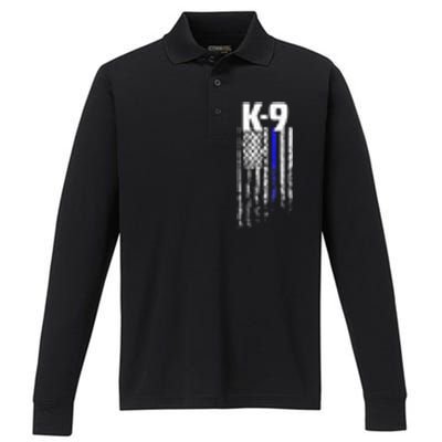 K9 Police Officer USA Flag LEO Cops Law Enforcement Performance Long Sleeve Polo