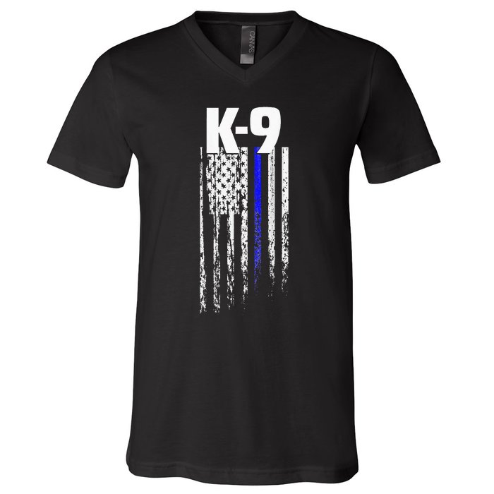 K9 Police Officer USA Flag LEO Cops Law Enforcement V-Neck T-Shirt