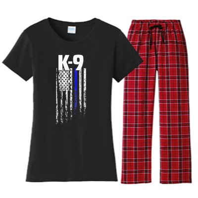 K9 Police Officer USA Flag LEO Cops Law Enforcement Women's Flannel Pajama Set