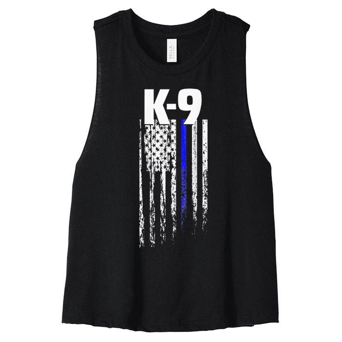 K9 Police Officer USA Flag LEO Cops Law Enforcement Women's Racerback Cropped Tank