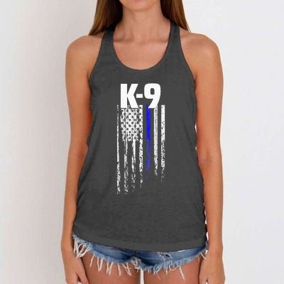 K9 Police Officer USA Flag LEO Cops Law Enforcement Women's Knotted Racerback Tank