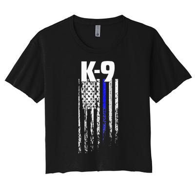 K9 Police Officer USA Flag LEO Cops Law Enforcement Women's Crop Top Tee