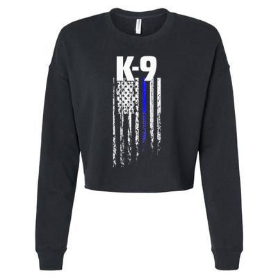 K9 Police Officer USA Flag LEO Cops Law Enforcement Cropped Pullover Crew