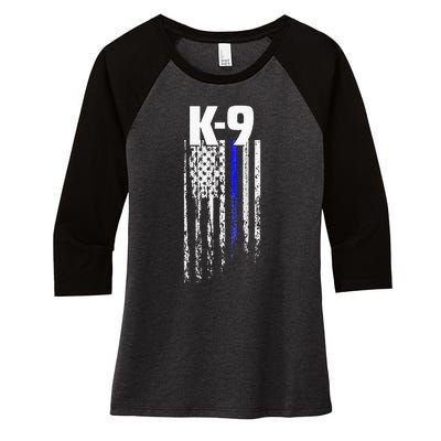 K9 Police Officer USA Flag LEO Cops Law Enforcement Women's Tri-Blend 3/4-Sleeve Raglan Shirt