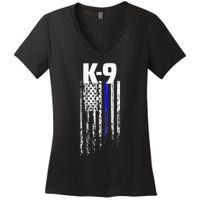 K9 Police Officer USA Flag LEO Cops Law Enforcement Women's V-Neck T-Shirt