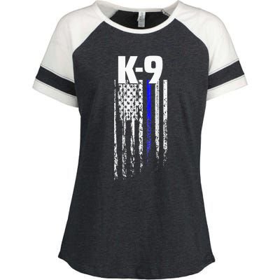 K9 Police Officer USA Flag LEO Cops Law Enforcement Enza Ladies Jersey Colorblock Tee