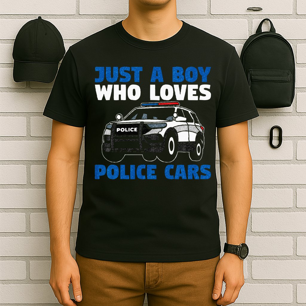 Kids Police Officer Just A Boy Who Loves Police Cars T-Shirt