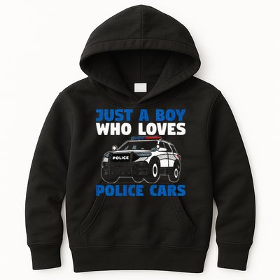 Kids Police Officer Just A Boy Who Loves Police Cars Kids Hoodie